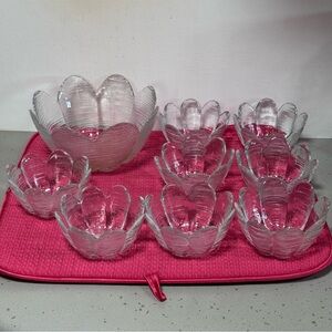 Vintage Blenko Glass lotus-petal serving bowl set.